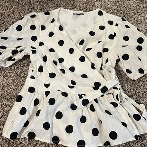 Polka dot wrap top, only worn once!